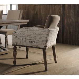 Roundhill Furniture Birmingham Script Printed Driftwood Finish Dining Arm Chair with Nail head, Set of 2 - 1 of 4