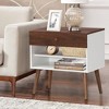 Costway Nightstand End Side Table Drawer Storage Shelf Mid-Century Rubber Wood Leg - 3 of 4