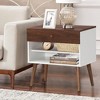 Costway Nightstand End Side Table Drawer Storage Shelf Mid-Century Rubber Wood Leg - image 3 of 4