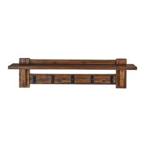 Durango Industrial Wood Coat Hook Shelf and Bench Set Dark Brown - Alaterre: Rustic Hall Tree, Mudroom Storage - 1 of 4