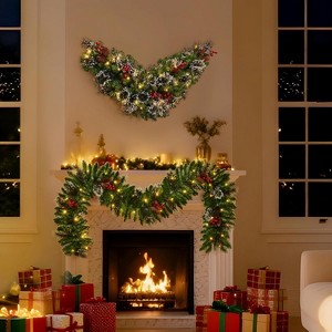 Christmas Wreath and Garland Set of 6,PreLit LED Artificial Christmas Decor with One Xmas Wreath and Arc Garland - 1 of 4