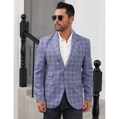 YesFashion Men's Button Down Blazer Casual Business Long Sleeve Lightweight Coat Jacket with Pockets Blue 2XL — фото 3