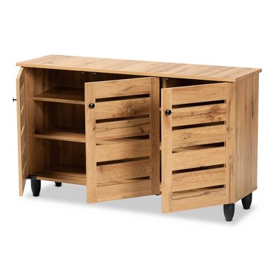 Gisela Oak Brown Wood 3-Door Shoe Storage Cabinet