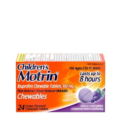 Children's Motrin Pain Reliever and Fever Reducer Ibuprofen (NSAID) ChewableTablets - Grape Flavor - 24ct