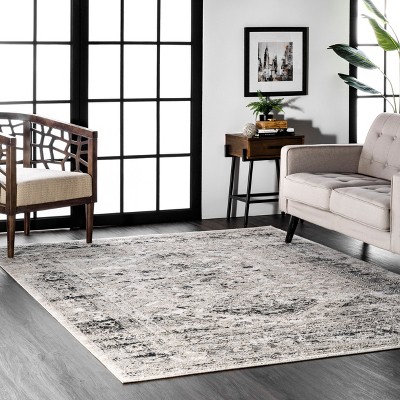 Silver Vintage Medallion Rectangular Synthetic Area Rug
