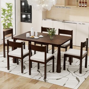 ModernLuxe 7 Piece Retro Dining Table Set for 6, Vintage Dining Set Kitchen Table Set with 6 Upholstered Dining Chairs, Espresso/Natural Wood Wash - 1 of 4
