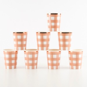 Meri Meri Burnt Orange Gingham Cups (Pack of 8) - 1 of 3