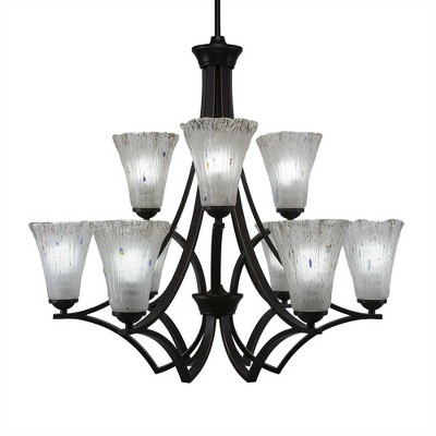 Toltec Lighting Zilo 9 - Light Chandelier in  Dark Granite with 5.5" Fluted Frosted Crystal Shade
