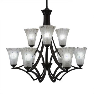 Toltec Lighting Zilo 9 - Light Chandelier in  Dark Granite with 5.5" Fluted Frosted Crystal Shade - 1 of 1