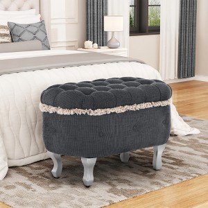 Christopher Knight Home Rosalind Mid-Century Modern Upholstered Button-Tufted Storage Ottoman with Curved Legs - 1 of 4