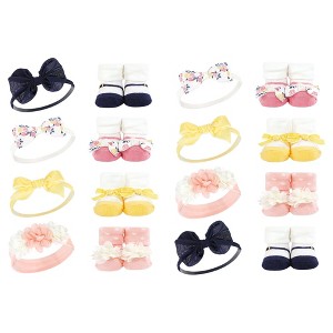 Hudson Baby Infant Girl 16Pc Headband and Socks Giftset, Pink Yellow Flower, One Size - 1 of 2