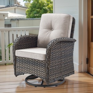 Belord Patio Furniture Swivel Glider PE Wicker Chair, Outdoor Swivel Rocker Seating with Cushions for Porch Deck Balcony, Brown Wicker - 1 of 4