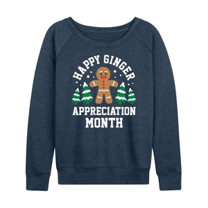 Women's - Instant Message - Happy Ginger Bread Appreciation Month Christmas Lightweight French Terry Wide Neck Long Sleeve Shirt - 1 of 4