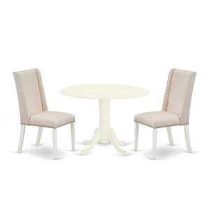 HomeStock 3-Pc Linen white Solid Wood Top - Round Upholstered Dining Room Set - Seats 4 - 1 of 4