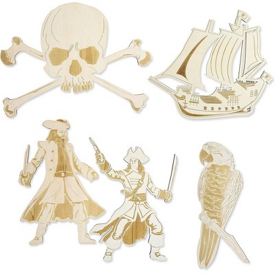 Genie Crafts 5-Pack Pirate Theme Wood Cutouts for DIY Crafts and Painting, 5 Designs