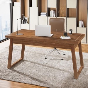 Vynxaria 55” Mid-Century Modern Executive Desk with Drawer, Solid Wood Writing Computer Desk for Home Office - 1 of 4