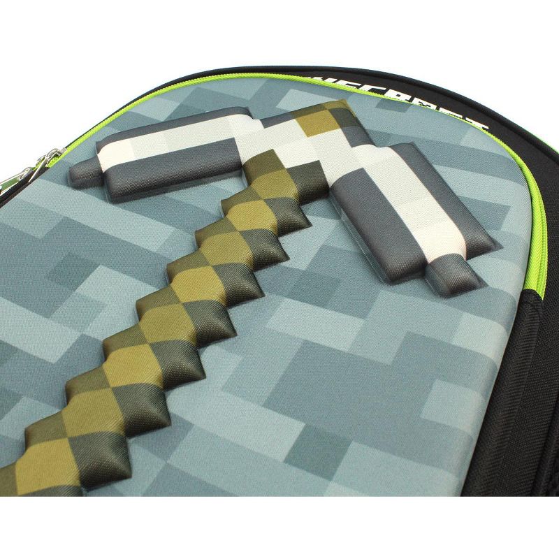 Minecraft Backpack Kids 16" 3D Molded Pickaxe Childrens School Bag Black, 4 of 5