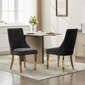 FONTOI Dining Chairs Set of 2 with Wide Seat, Comfy Upholstered Accent Chair with Curved Legs for Dining Room, Kitchen, Black, 19.7"*37.5"*24.6" - 1 of 4