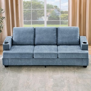 89" Chenille 3-Seater Sofa with Cup Holders and Side Storage Pockets, Modern Sofa for Living Room, Deep Seat Couches for Apartment Lounge - 1 of 4