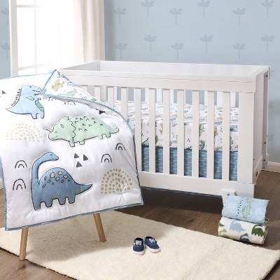 The Peanutshell 5-Piece Blue Dino Baby Crib Bedding Set for Boys with Extra Sheet, Quilt and Blanket