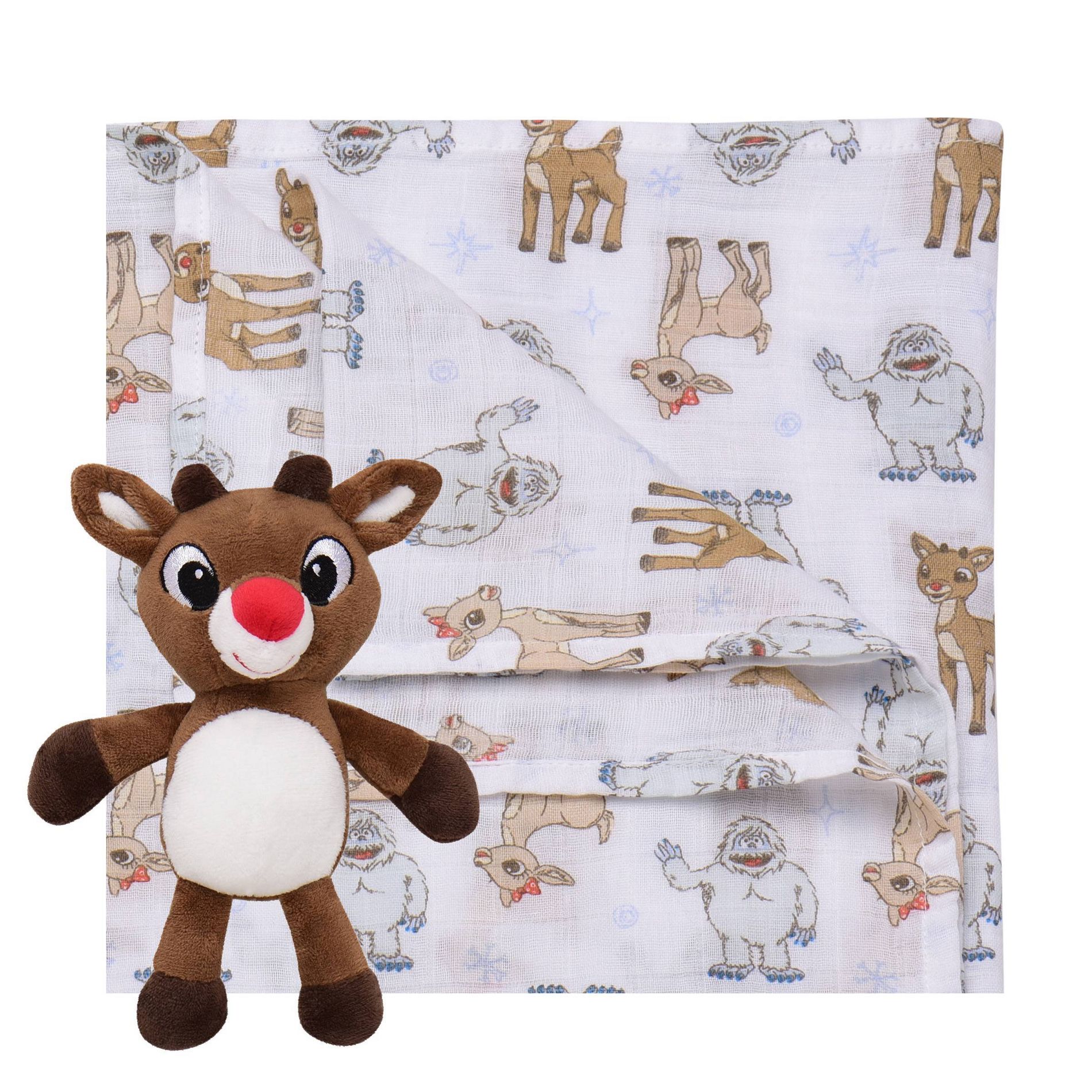 Rudolph the Red-Nosed Reindeer Swaddle Plush and Blanket Baby Toy: Sensory Development, Cotton