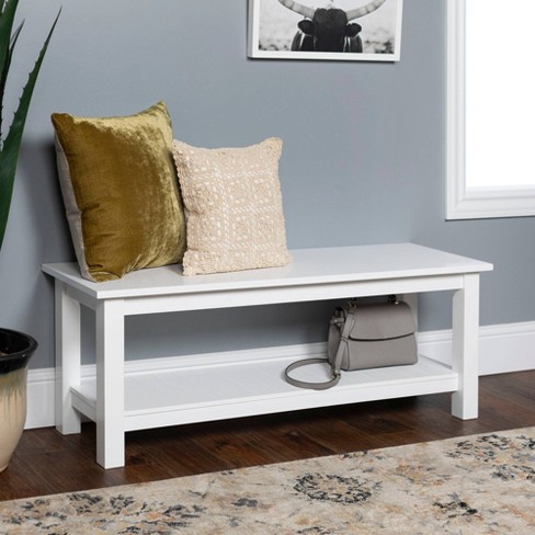 50 Country Style Entry Bench With Slatted Shelf White