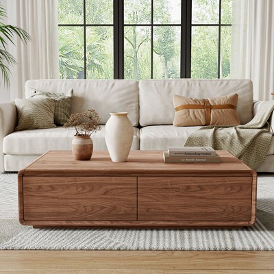 Modern Walnut Coffee Table With 4 Storage Drawers