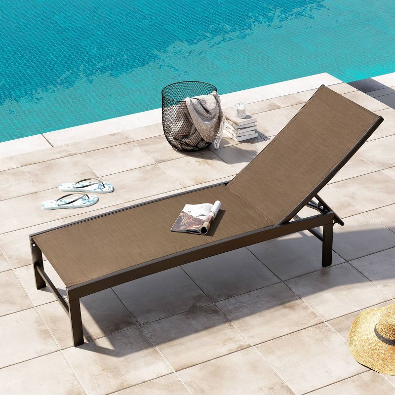Outdoor Adjustable Chaise Aluminum Lounge Chair Brown - Crestlive Products, 4 of 12