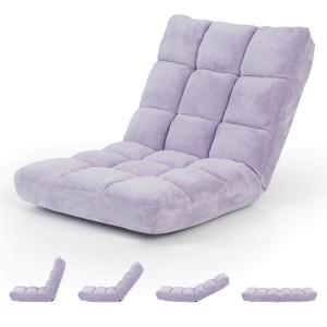 Costway Adjustable 14-Position Floor Chair Folding Lazy Gaming Sofa Chair Cushioned New Blue/Green/Light Pink/Purple/Black/Coffee/Tan/Pink/Gray - 1 of 4