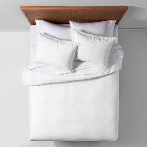 White Garment Washed Embroidered Duvet Cover Set Full Queen