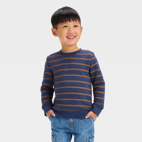 Toddler Boys Striped Fleece Crewneck Sweatshirt Cat Jack Navy Blue 2t Target