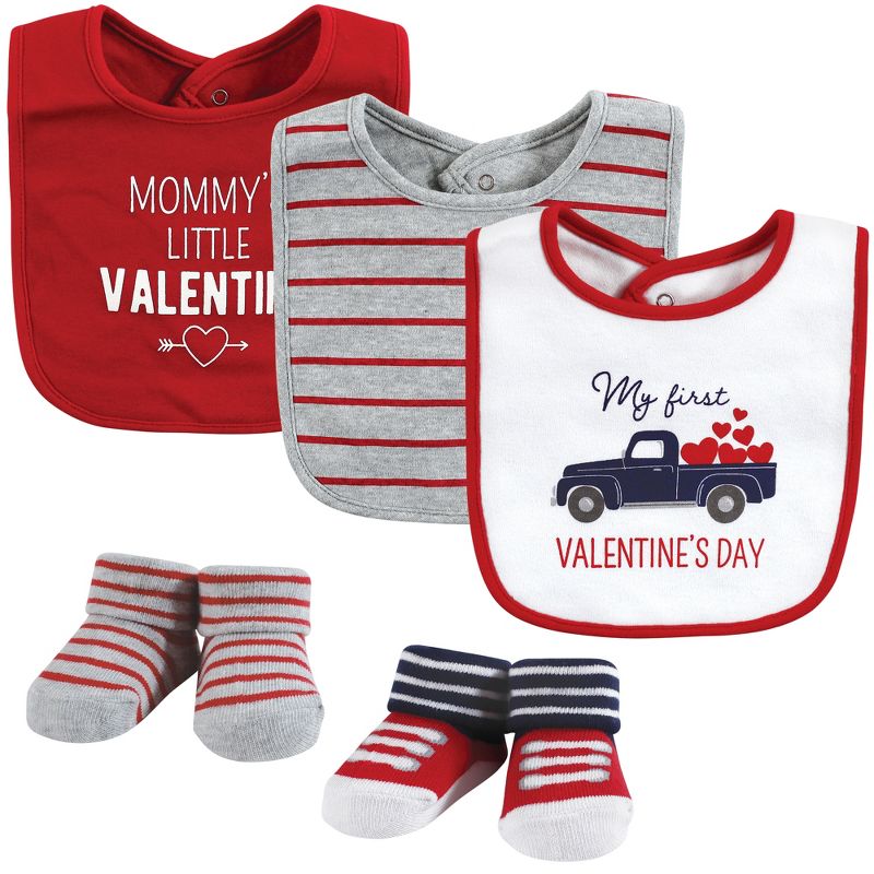 Hudson Baby Infant Boy Cotton Bib and Sock Set, Valentine Truck, One Size, 1 of 7