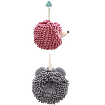 REGALWOVEN Chenille Fuzzy Ball Cute Cartoon Decorative Hand Drying Hanging Hand Towel for Bathroom 7" x 7" 2 Pcs