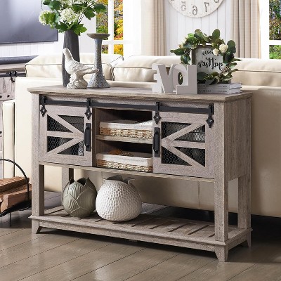 OKD 46" Farmhouse Console Table w/Sliding Barn Doors & Adjustable Storage Shelf