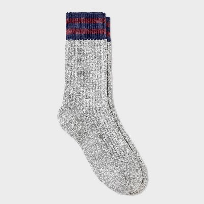 Women's Varsity Striped Waffle Knit Supersoft Crew Boot Socks - Universal Thread™ Light Gray 4-10