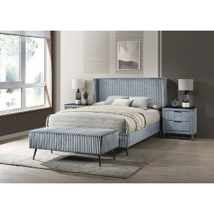 Roundhill Furniture Mavela Wide-wale Corduroy Upholstery Panel Bed with 2 Nightstands and Bench - 1 of 4