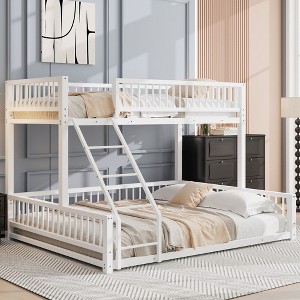 NicBex Modern Metal Frame Twin/Full XL over Queen Floor Bunk Bed with Ladder & Guardrails,Simple Bed Frame for Bedroom,Kids Room - 1 of 4