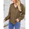 Whizmax Women V Veck Long Sleeve Button Crepe Shirts Casual Lantern Sleeves Durable Basic Blouses Army Green S - 2 of 4