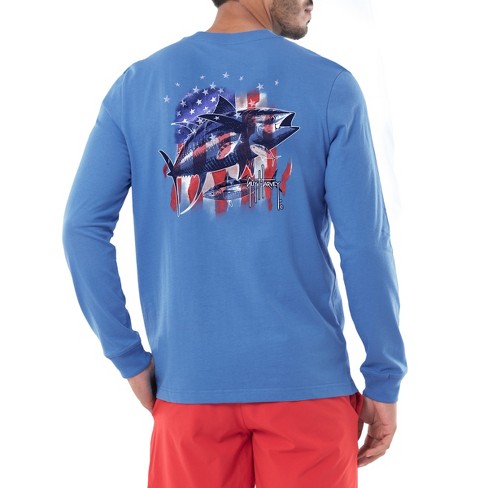 Guy Harvey Men's Tuna Stars Long Sleeve Sun Protection UPF 50+ Top - Azure  Blue X-Large