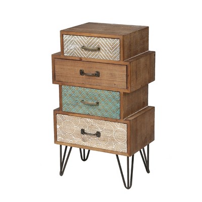 Mid-Century Brown 4-Drawer Wood Accent Chest with Metal Legs