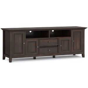 72" Solid Wood TV Media Stand with Handcrafted Brunette Brown Stain Finish, Cord Management, and Adjustable Shelves for Living Room - 1 of 4