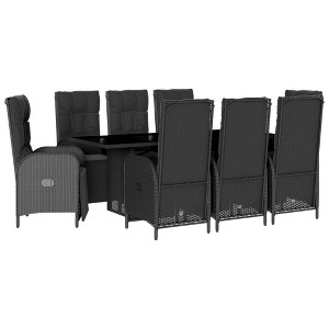 vidaXL Patio Dining Set with Cushions Outdoor Garden Furniture Poly Rattan - Black 8 Piece - 1 of 4