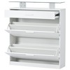 Slim Entryway Organizer with 2 Flip Drawers, Tempered Glass Top Shoe Storage Cabinet with Drawer - 4 of 4
