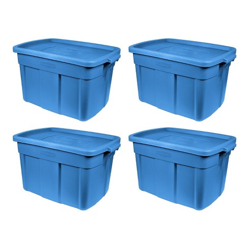 Rubbermaid Roughneck 25 Gallon Rugged Stackable Storage Container with  Tight Lid for Indoor or Outdoor Home Organization, Heritage Blue (4 Pack)