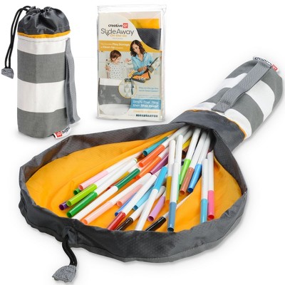 Creative QT SlideAway, On-The-Go Mini Storage Bag and Table Top Play Mat, Room and Travel Toy Organizer - Gray Stripes
