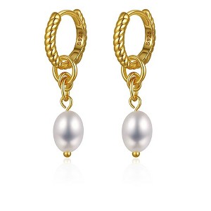 Molenia Pearl Earrings for Women, 14K Gold Plated 925 Sterling Silver Freshwater Pearl Dangle Drop Earrings Studs Jewelry - 1 of 4