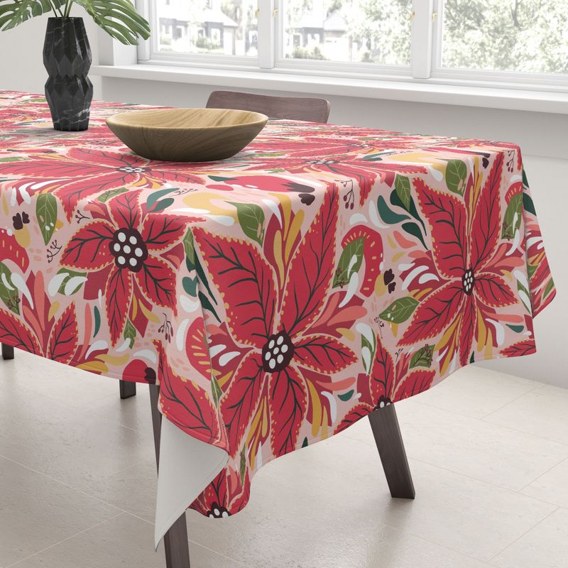 Avenie Abstract Floral Poinsettia Red Tablecloth -Deny Designs, 3 of 4