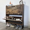 ZHUTA Shoe Storage Cabinet with 2 Flip Drawers, Freestanding Organizer with Metal Legs for Entryway, Narrow Shoe Rack Cabinet, Rustic Brown - 2 of 4
