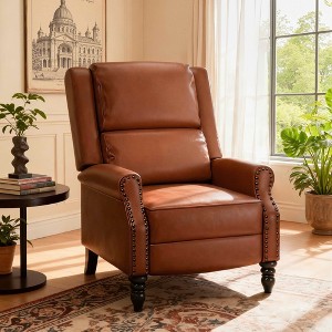 MAYEERTY Whiskey Brown Faux Leather Pushback Recliner Chair, Ergonomic Design for Living Room, Bedroom & RV - 1 of 4