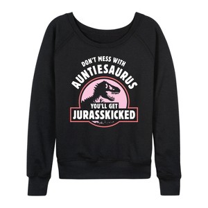 Women's - Instant Message - Auntie-saurus Jurasskicked Lightweight French Terry Wide Neck Long Sleeve Graphic Shirt - 1 of 4